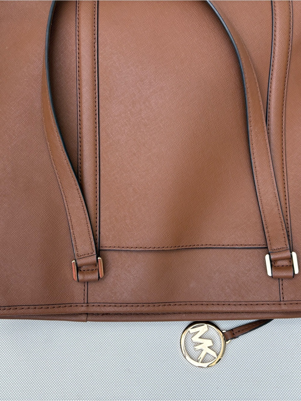 Michael Kors Chestnut Saffiano Tote with Gold Logo Charm - Picture 9 of 13